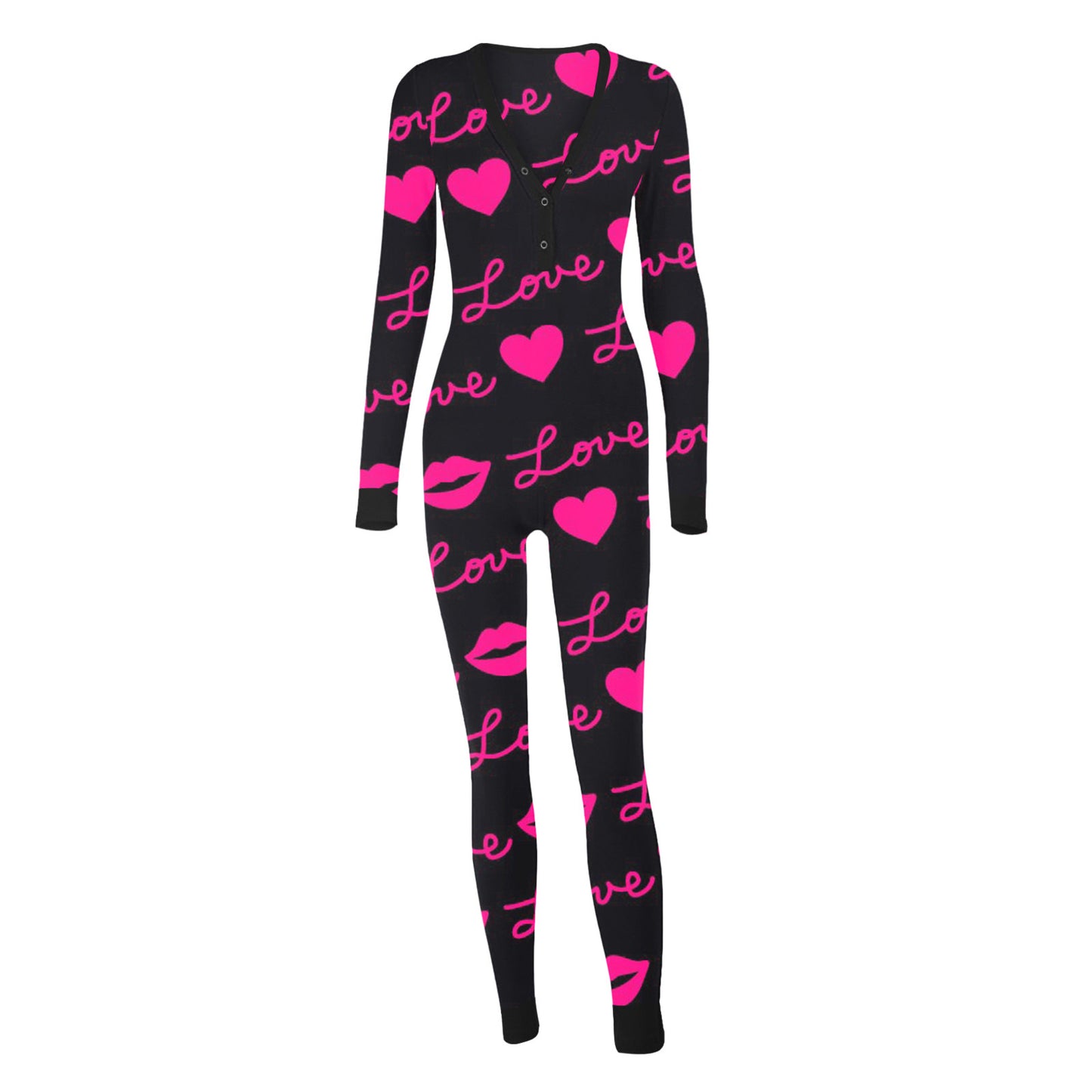 Women's Pajama Jumpsuit Print Deep V