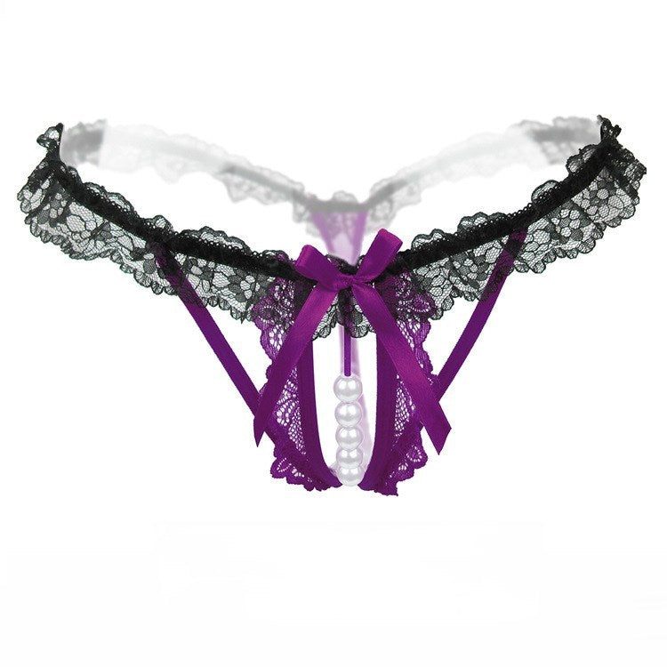 Beaded Pearl Lace Thong Panties