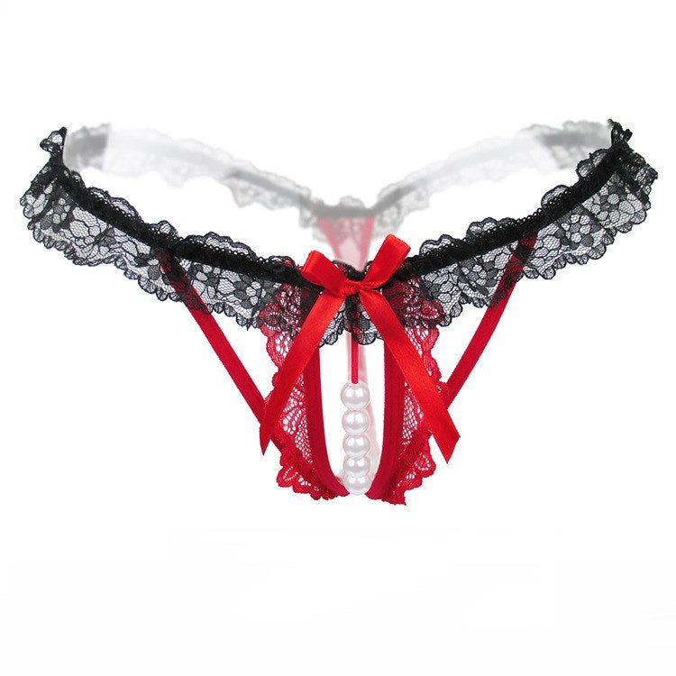Beaded Pearl Lace Thong Panties