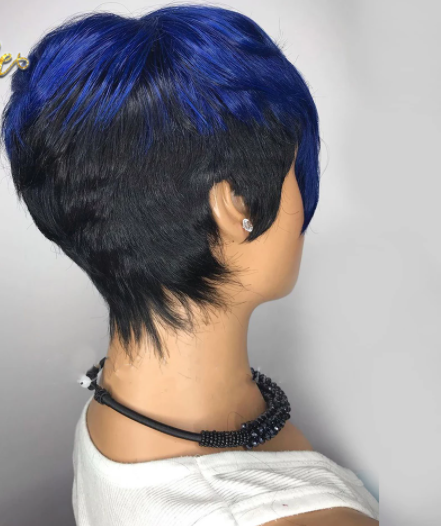 Blue Ombre Colored Pixie Cut 100% Remy Human Hair Wig