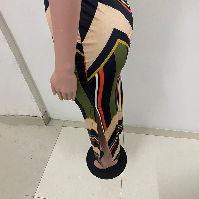 Colorful Striped Print Long Sleeveless Dress