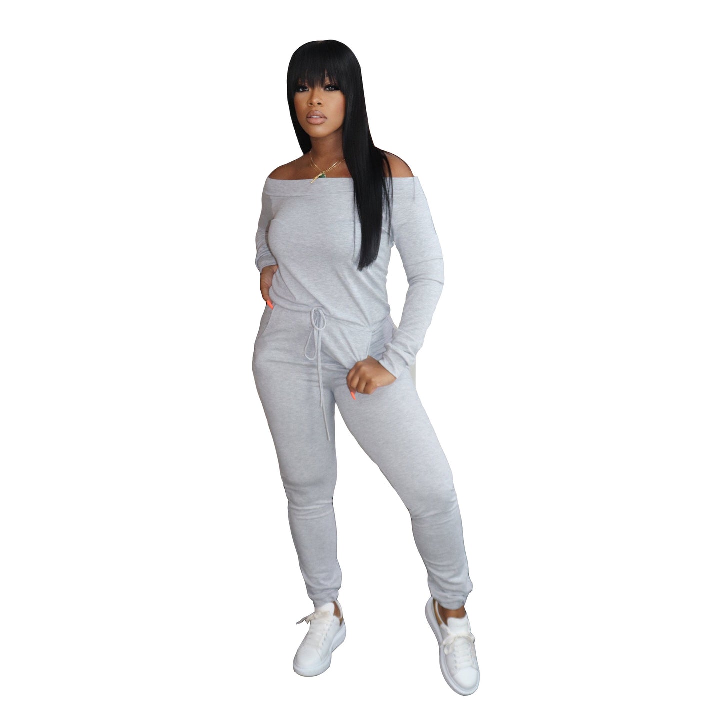 Off Shoulder Long Sleeve Jumpsuit
