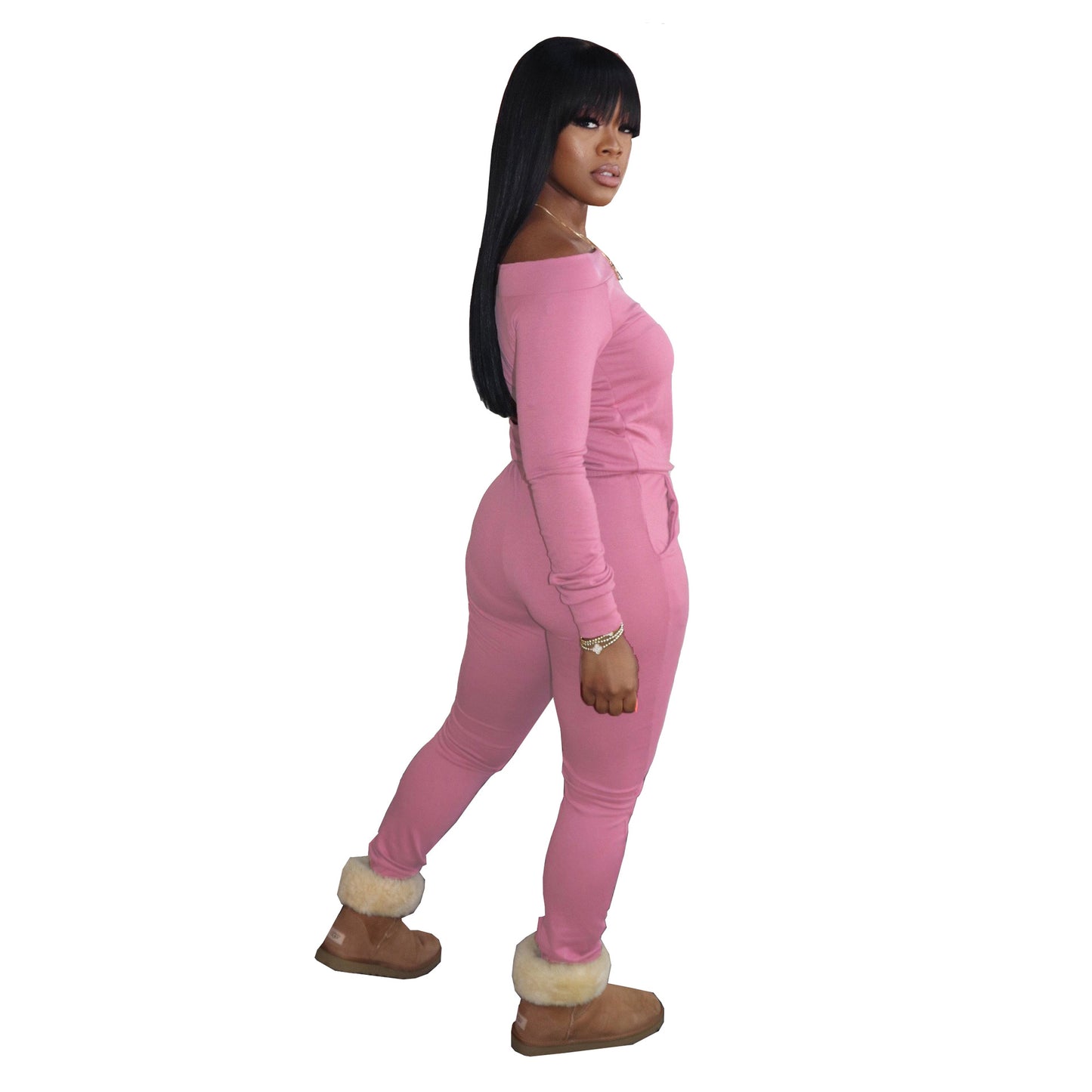 Off Shoulder Long Sleeve Jumpsuit