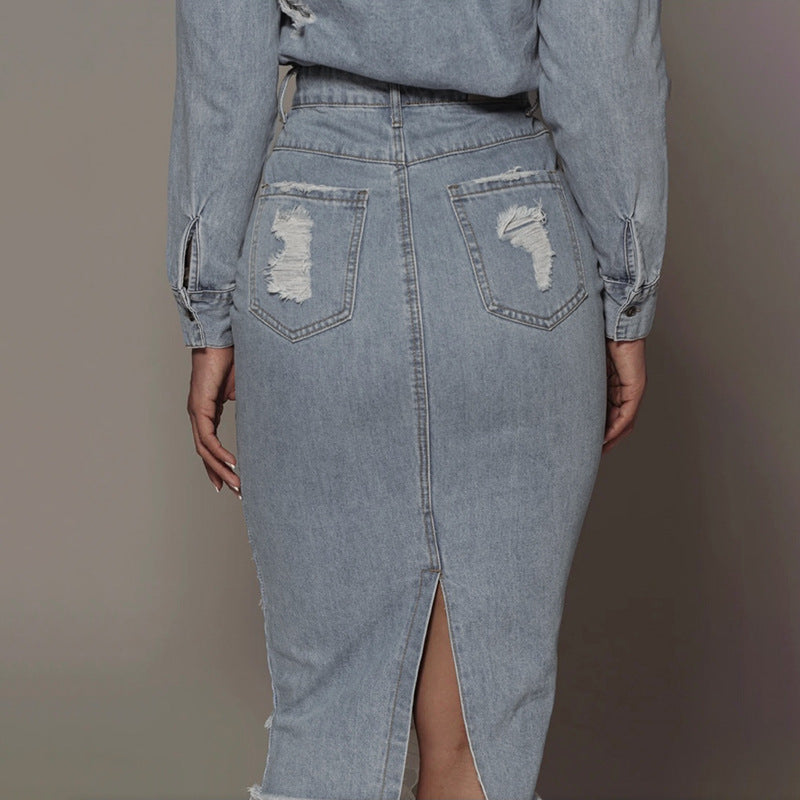 Retro Mid-Length Denim Dress