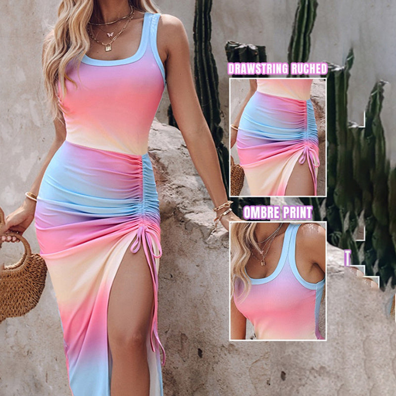 Ruched Drawstring Tank Top Dress