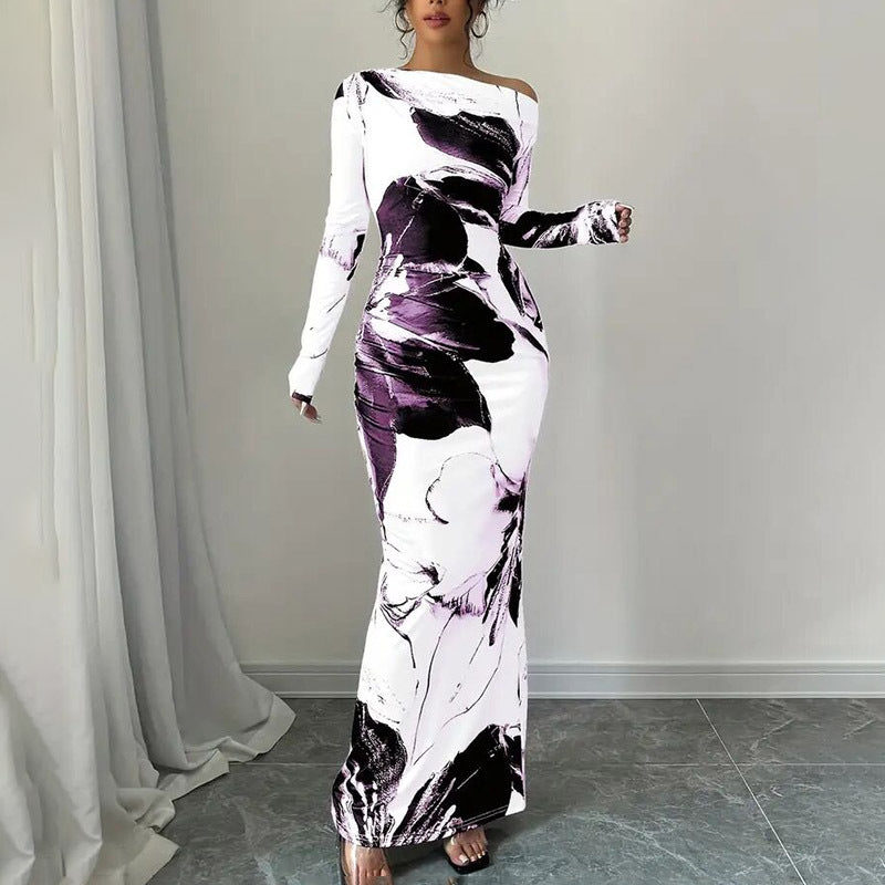 Off-Shoulder Floral Stretchy Tie-Dye Dress
