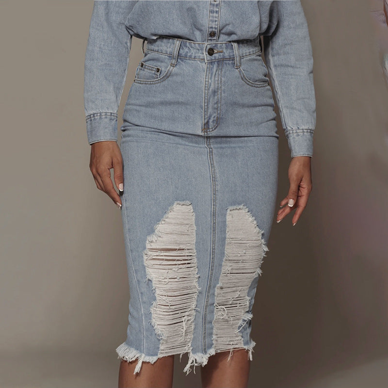 Retro Mid-Length Denim Dress