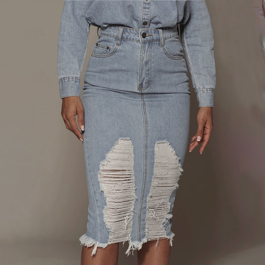 Retro Mid-Length Denim Dress