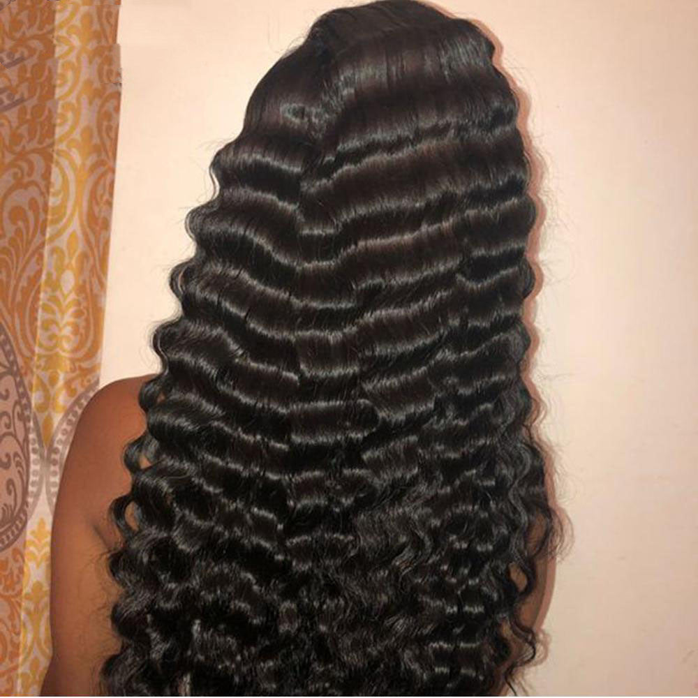 Human Hair 28 Inch Deep Wave Lace Frontal Wig