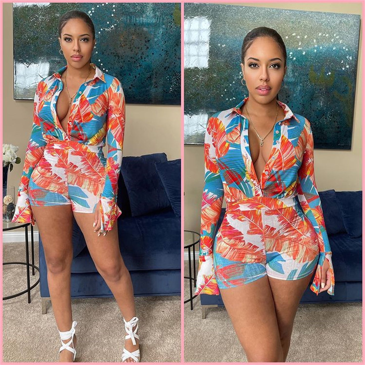 Women's Split Flared Sleeve Stretch Jumpsuit
