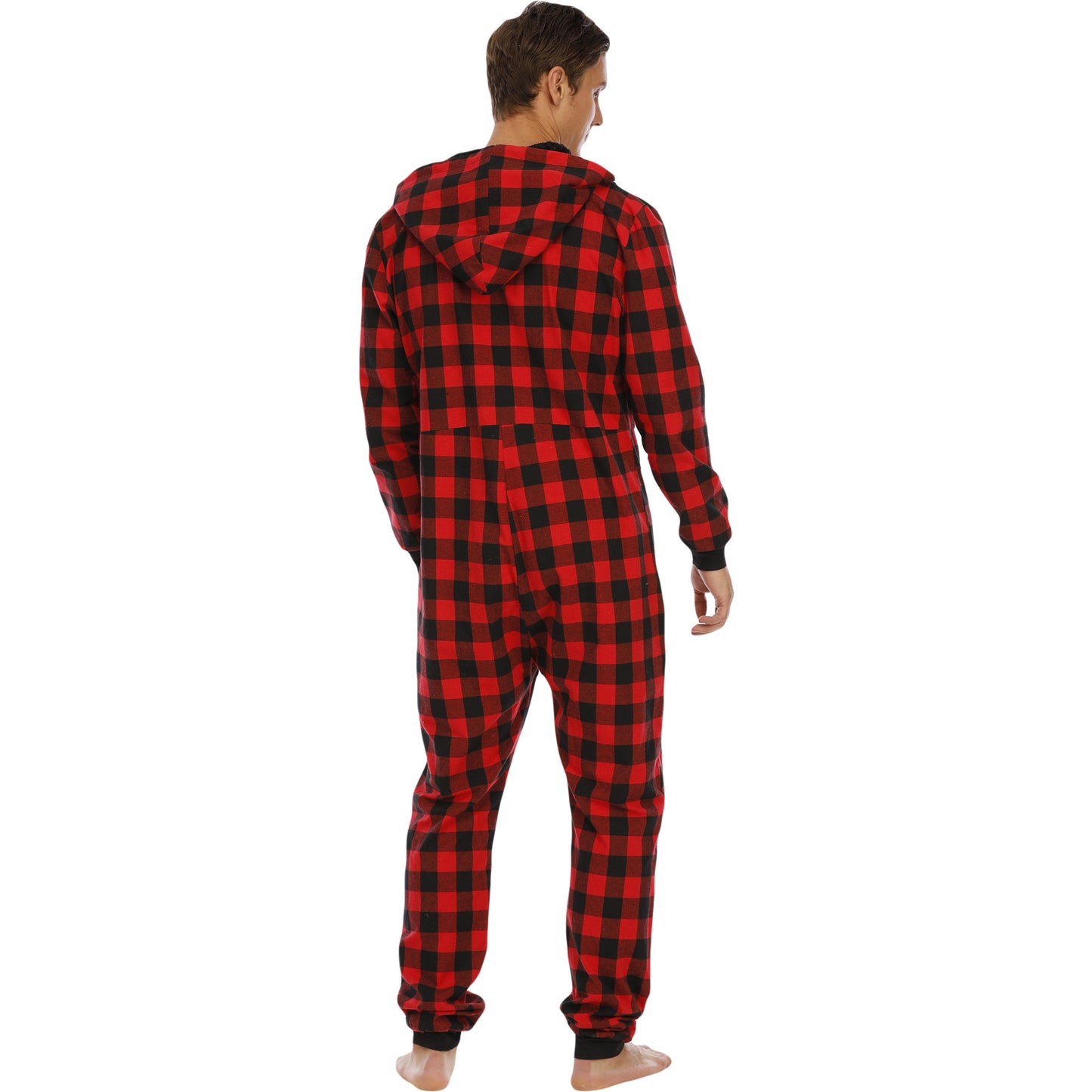 Flannel Checkered Hooded One-Piece Pajamas