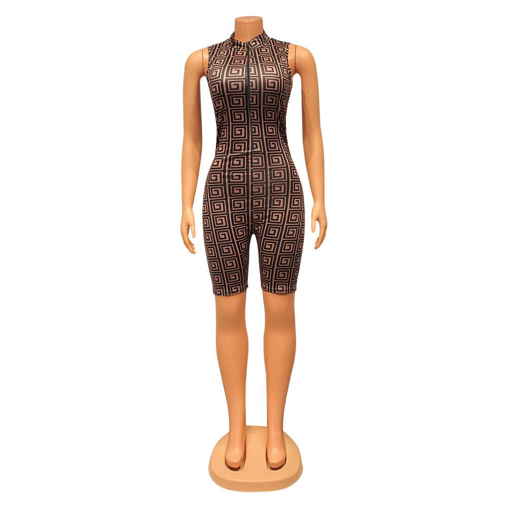 Fashion Skinny Print Sleeveless Jumpsuit