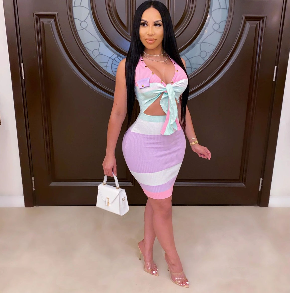 Bright Strip V-Neck Dress