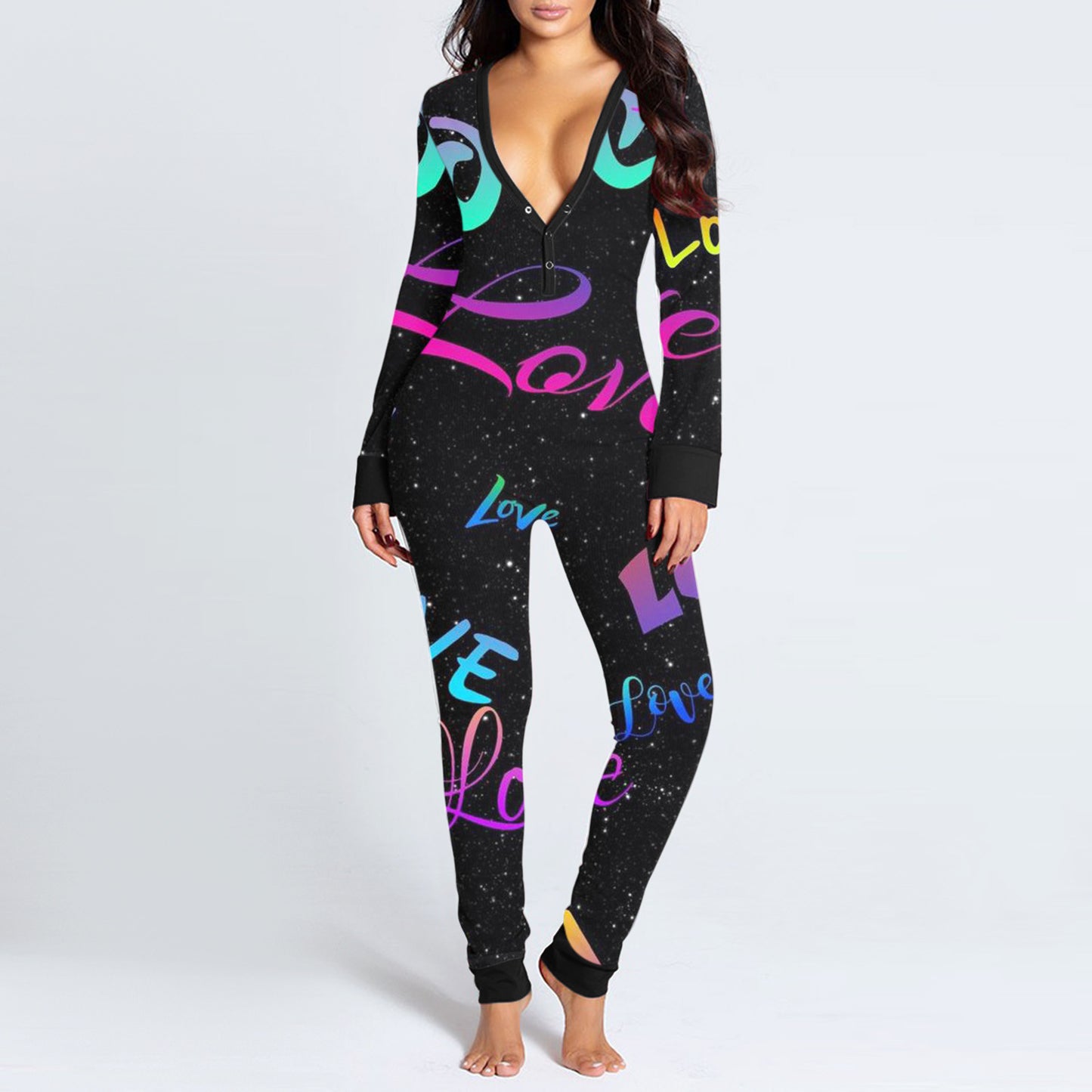 Women's Pajama Jumpsuit Print Deep V