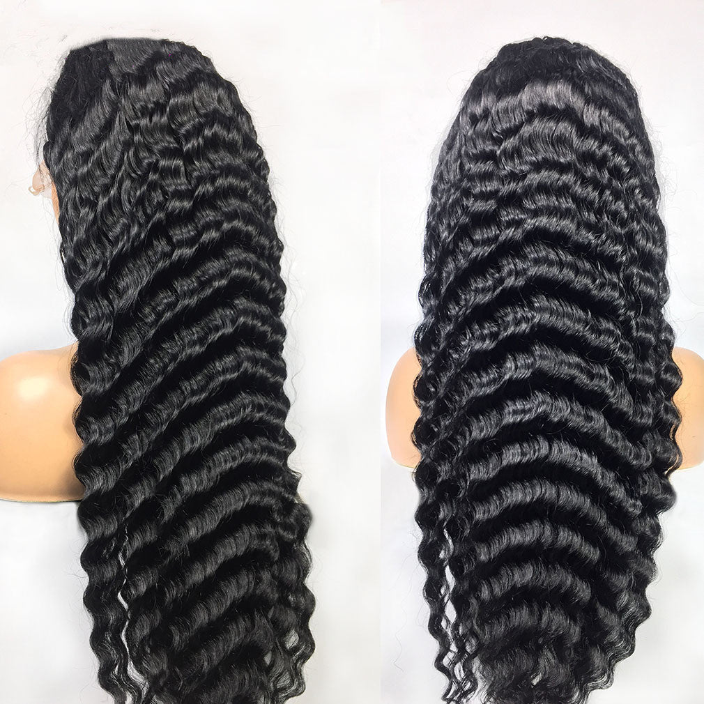 Human Hair 28 Inch Deep Wave Lace Frontal Wig