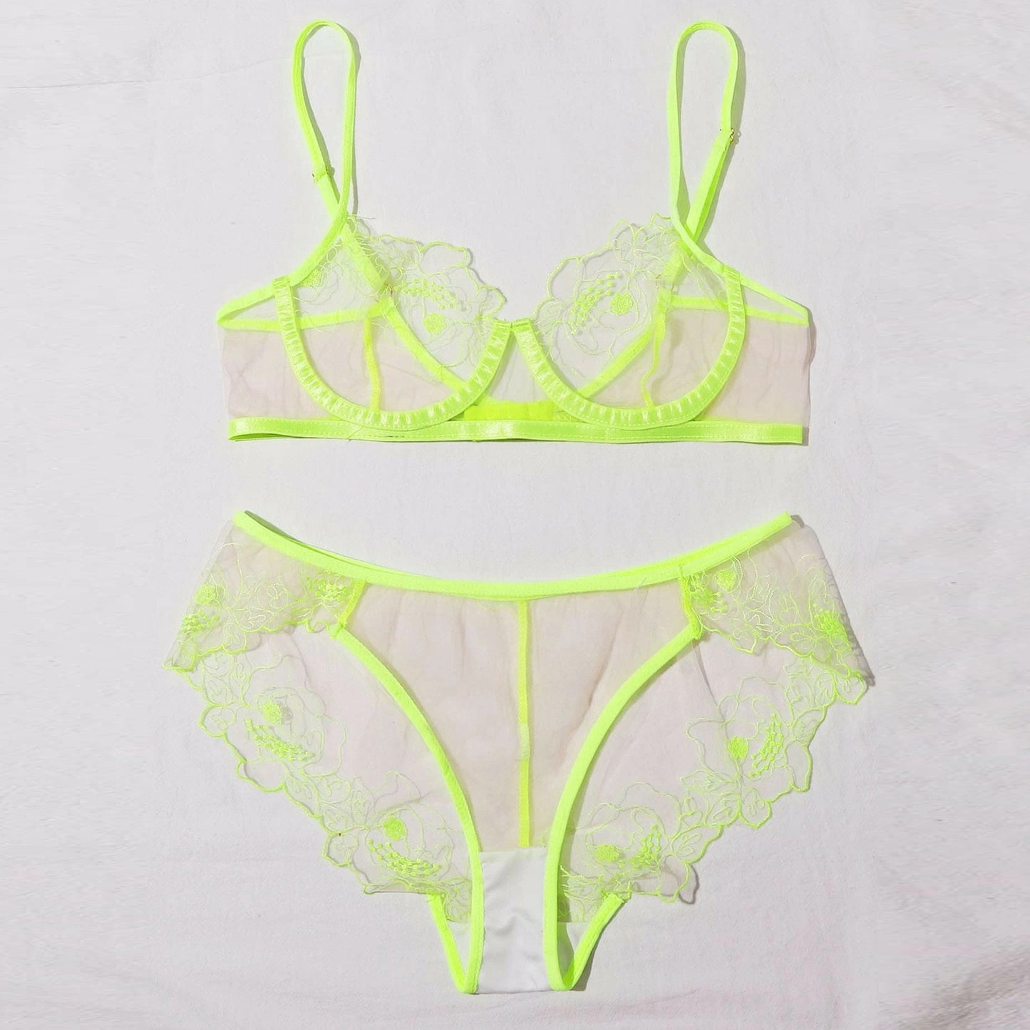 Mesh Embroidered Sheer Lingerie Set