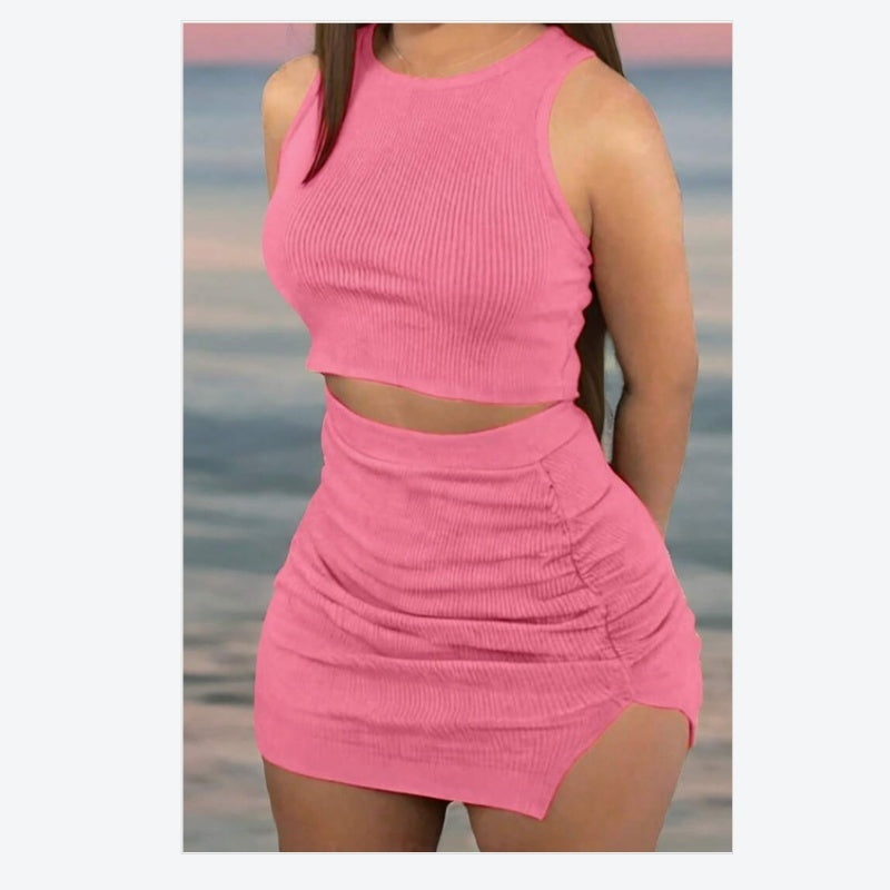 Ladies' Ribbed Crop Top Skirt Set