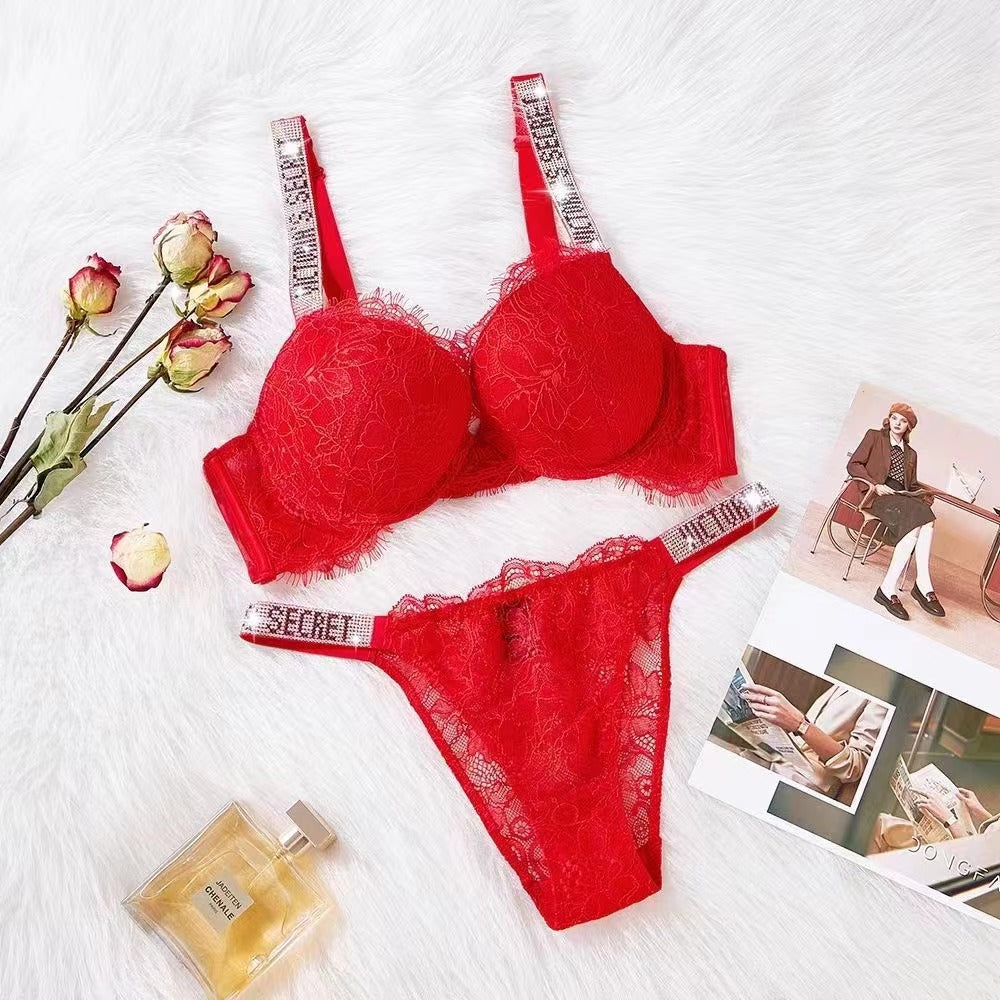 Lace Rhinestone Bra Set