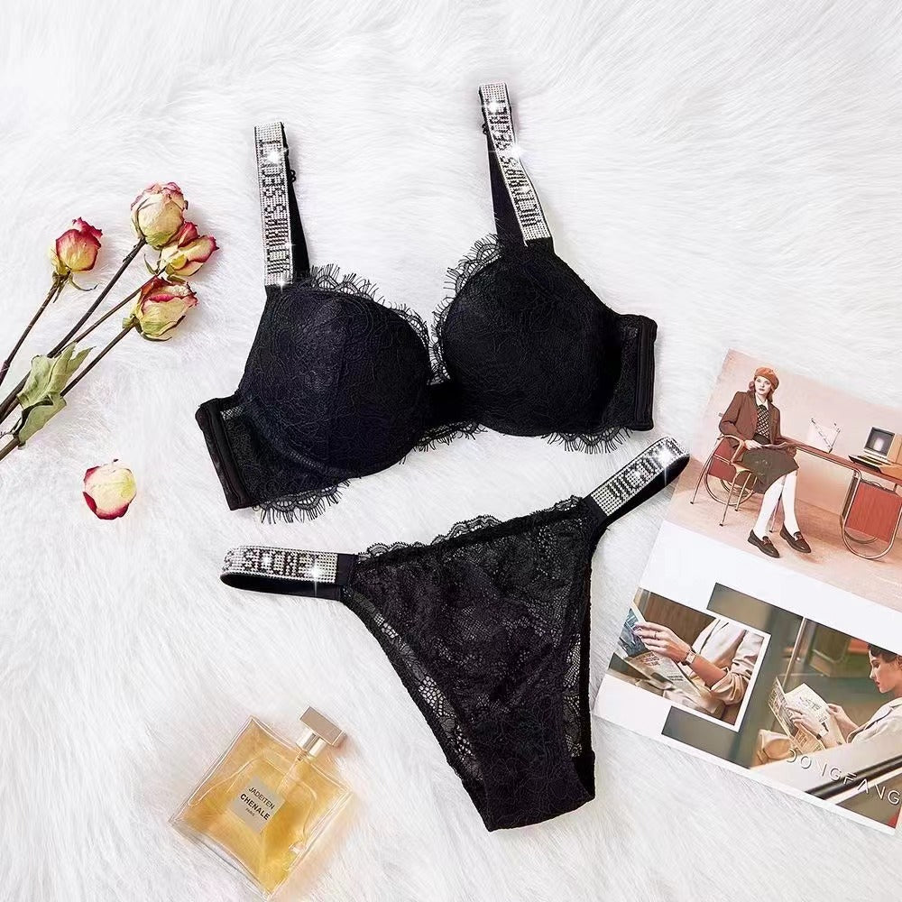 Lace Rhinestone Bra Set
