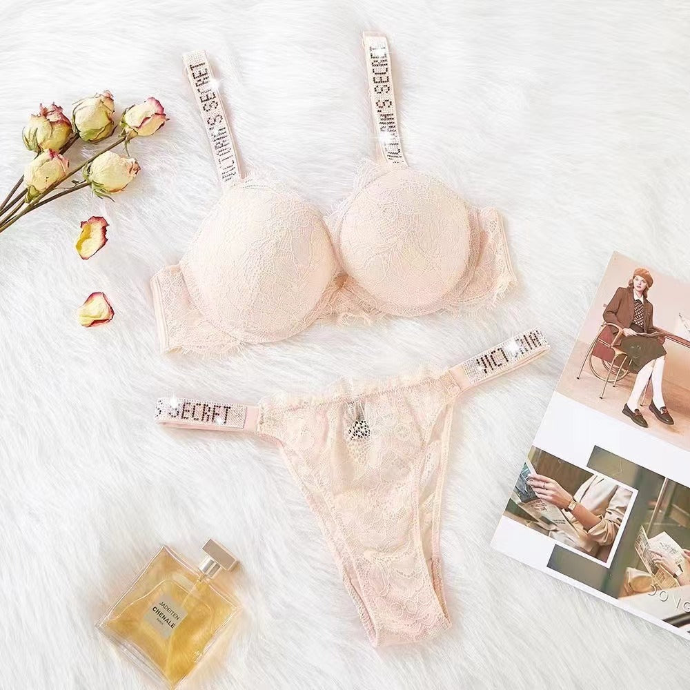 Lace Rhinestone Bra Set