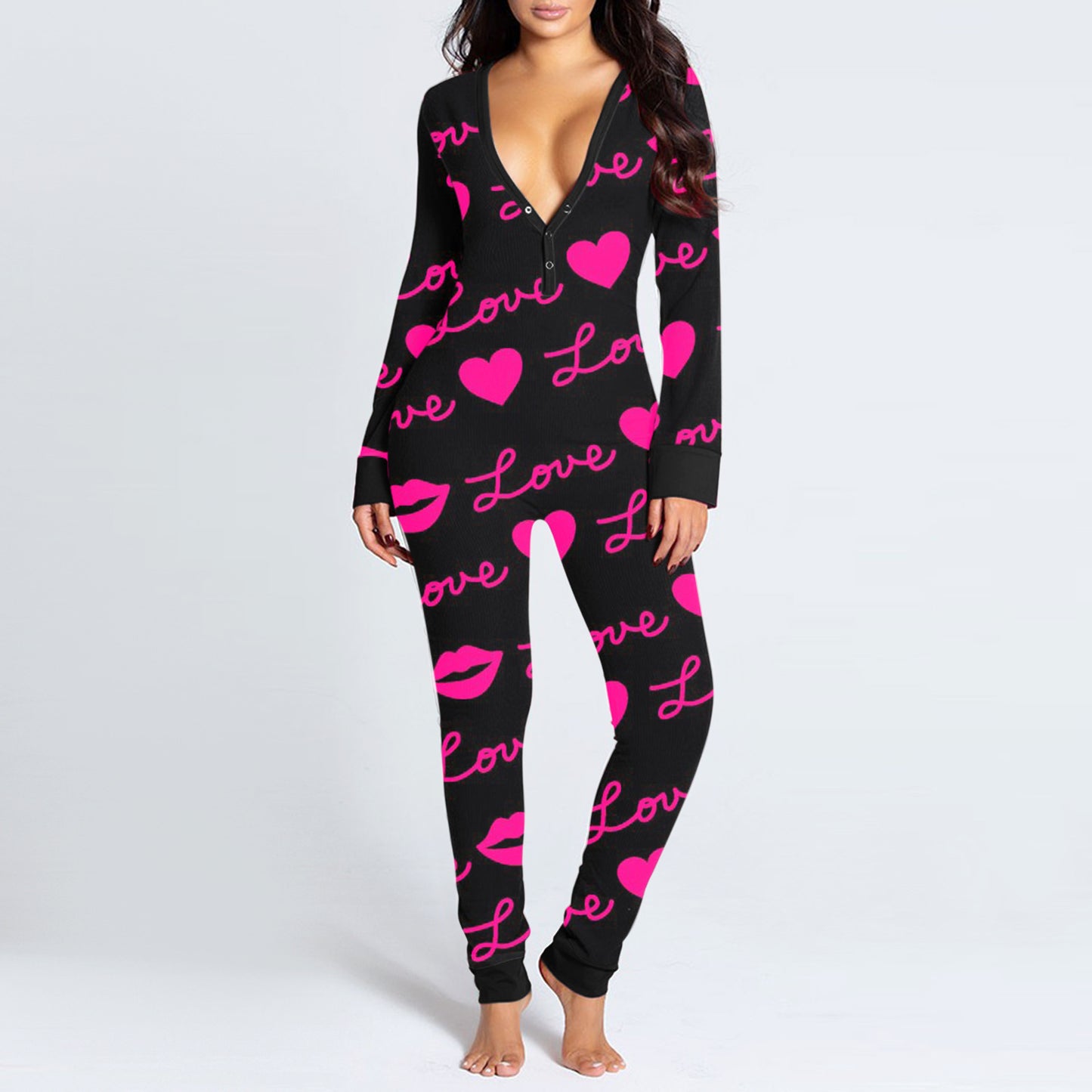 Women's Pajama Jumpsuit Print Deep V
