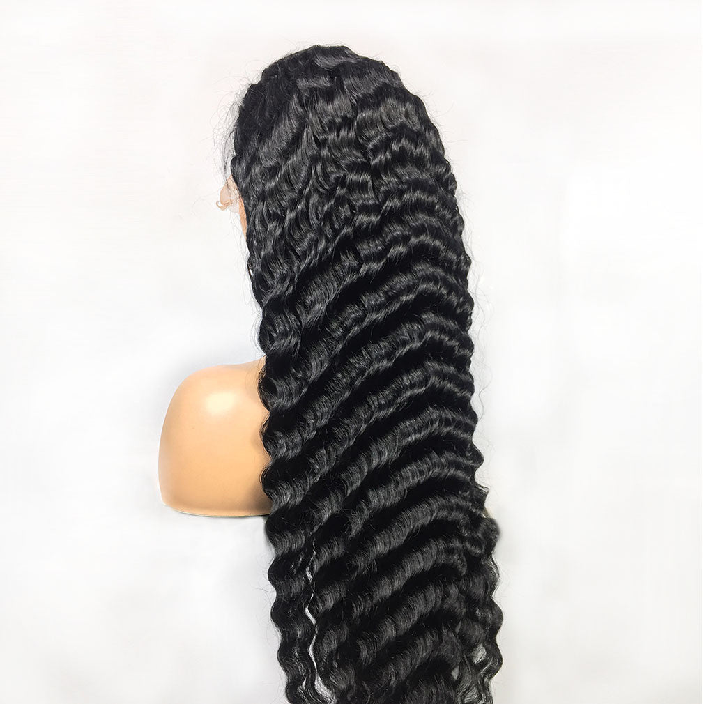 Human Hair 28 Inch Deep Wave Lace Frontal Wig