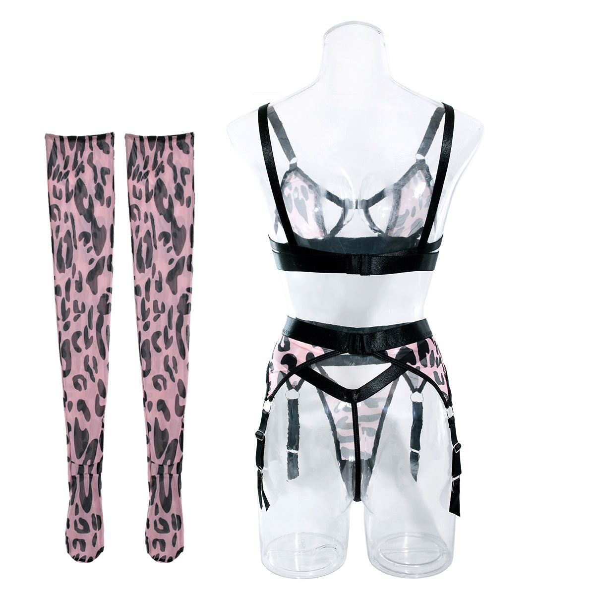 Wild Leopard Print Mesh Lingerie Set