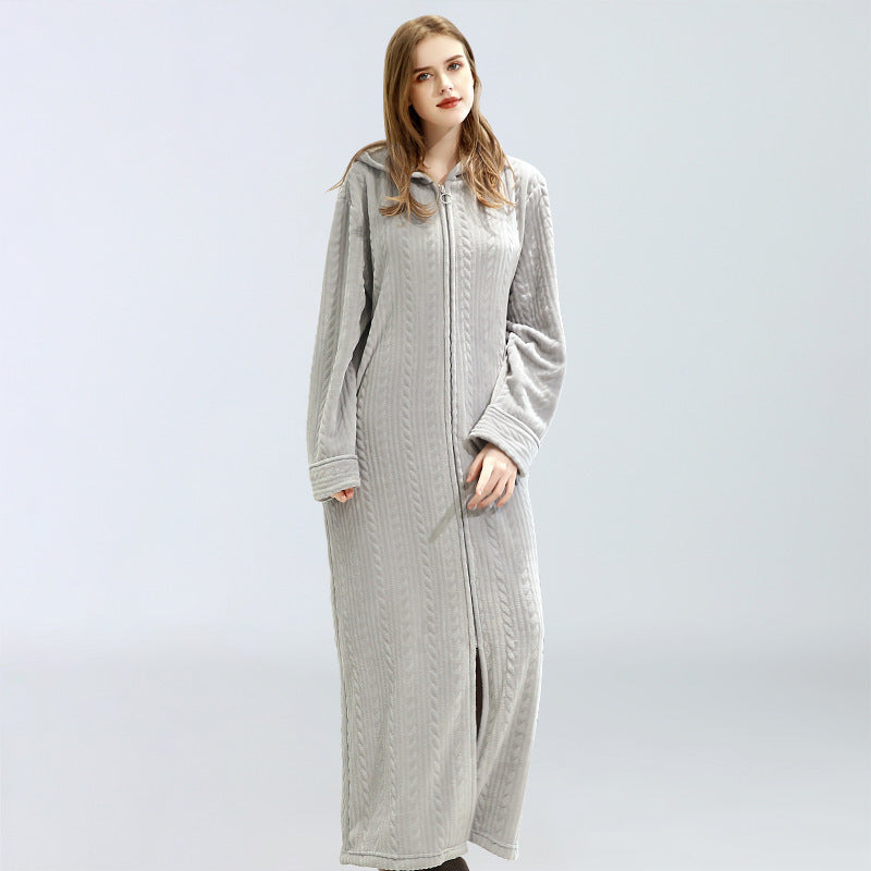 Flannel extended thermal night gown with hood