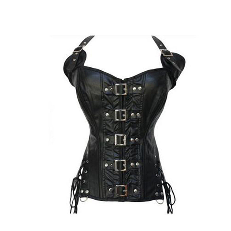 Punk Leather Halter Corset