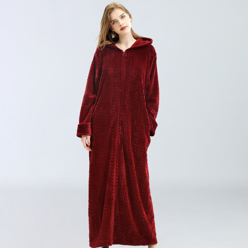 Flannel extended thermal night gown with hood