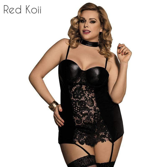 Gartered Lace Faux Leather Lingerie