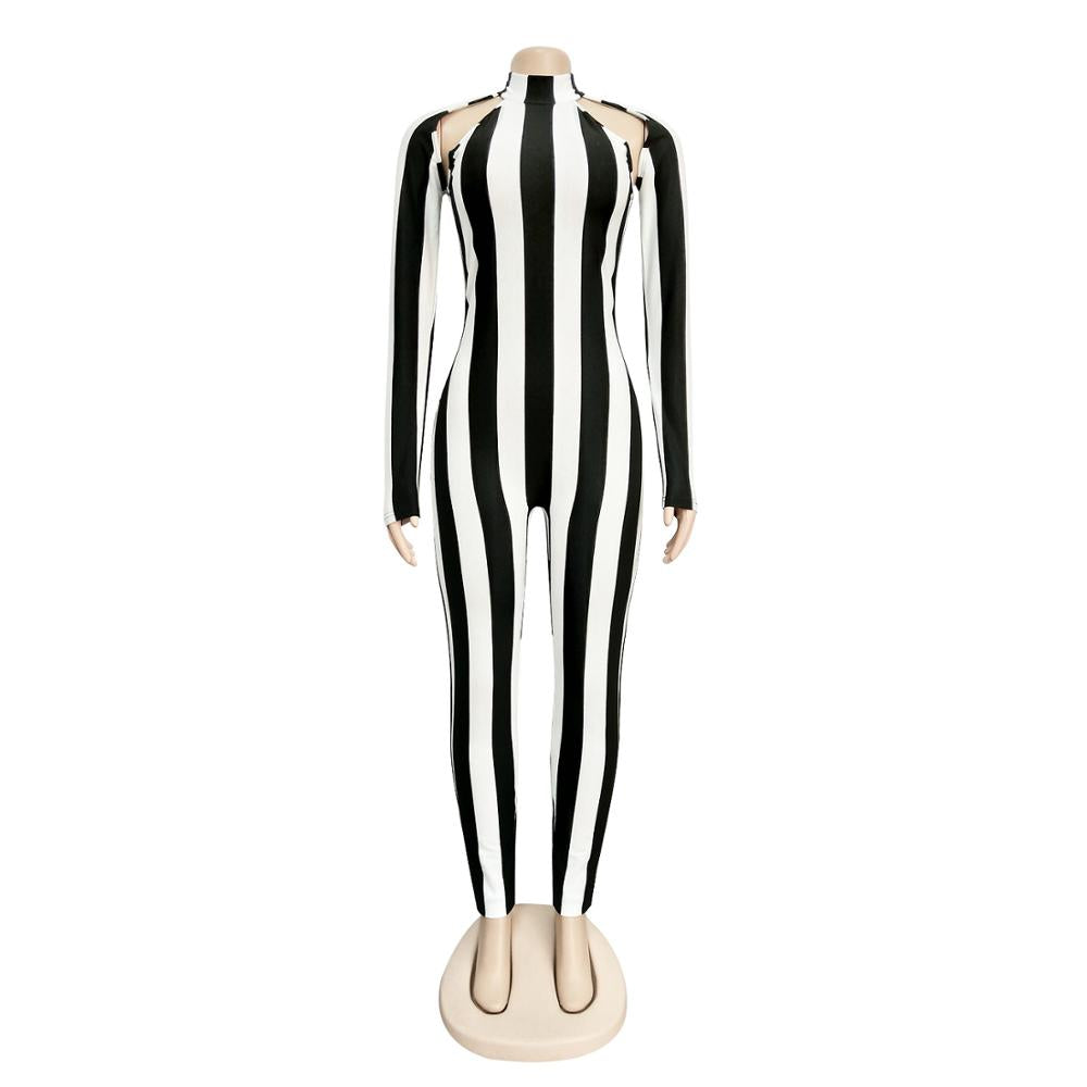 Long Sleeve Sexy Striped Jumpsuit