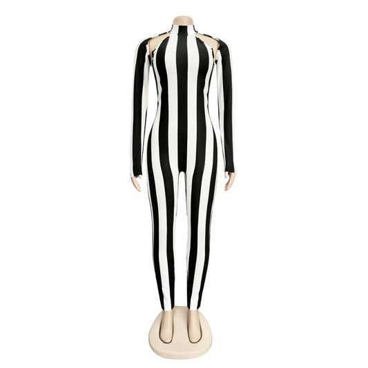 Long Sleeve Sexy Striped Jumpsuit