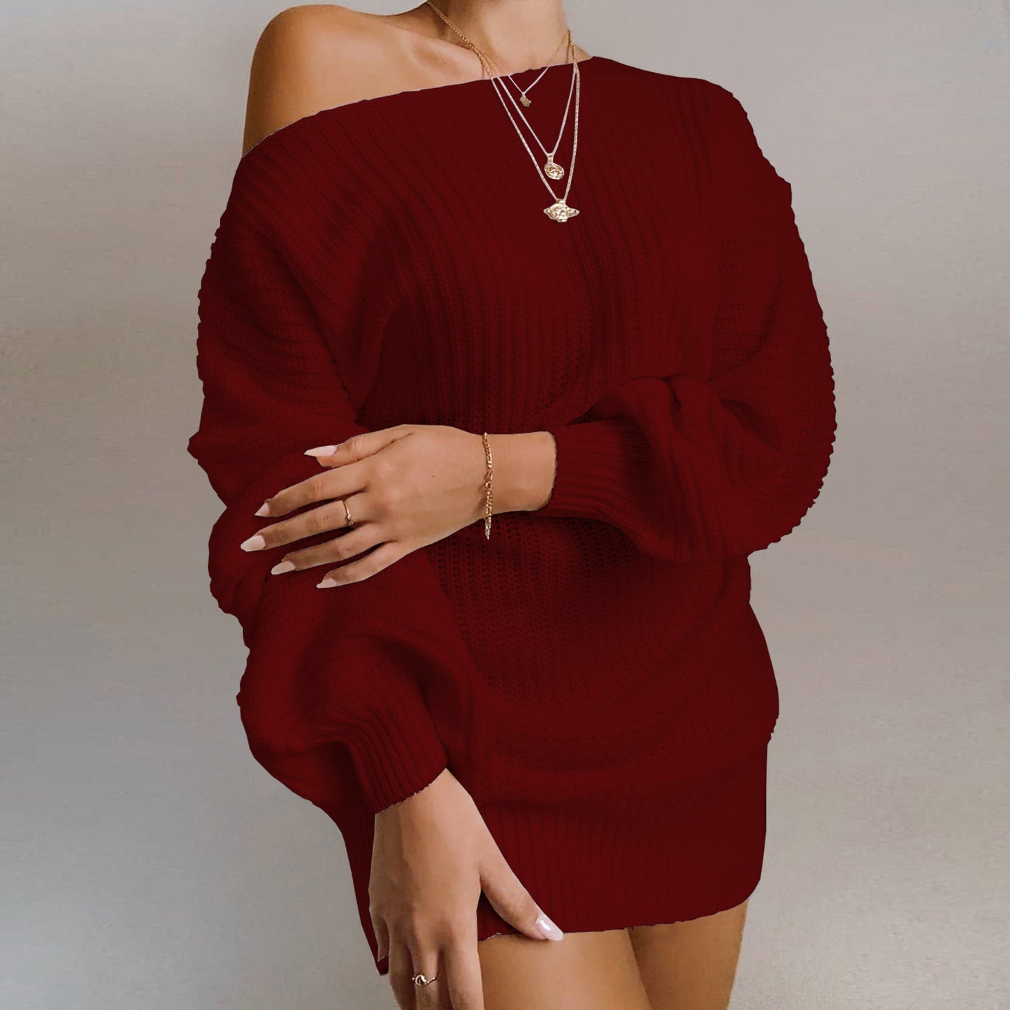 Elegant Autumn Off Shoulder Knitted Sweater Dress