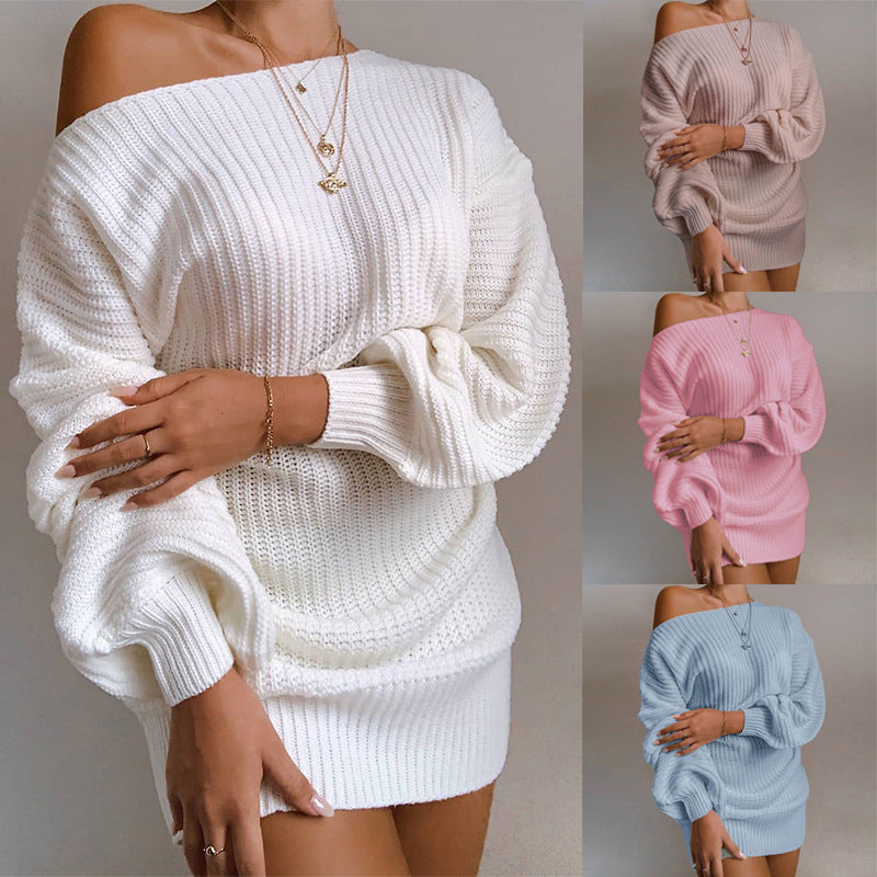 Elegant Autumn Off Shoulder Knitted Sweater Dress