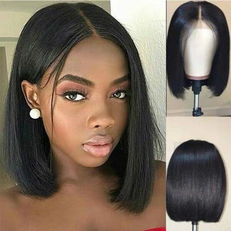 Short Human Hair Black Brazilian Bob Wig