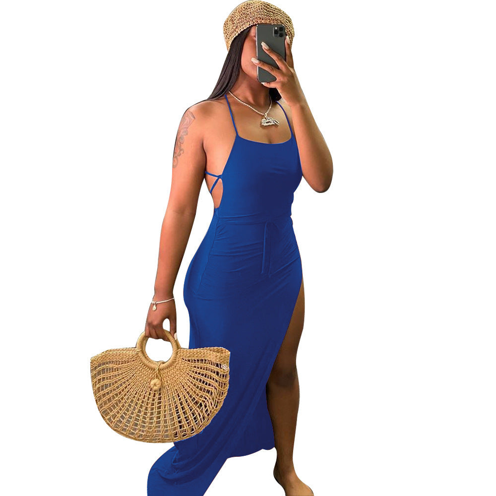 Asymmetric Backless Maxi Dress