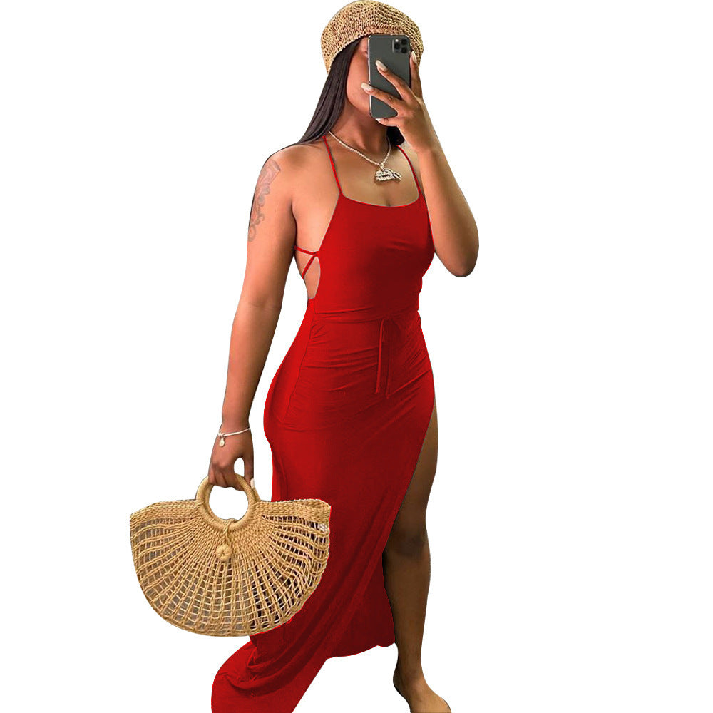 Asymmetric Backless Maxi Dress