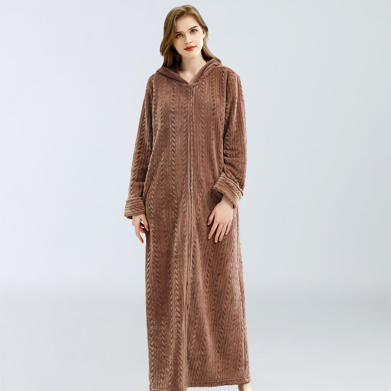 Flannel extended thermal night gown with hood