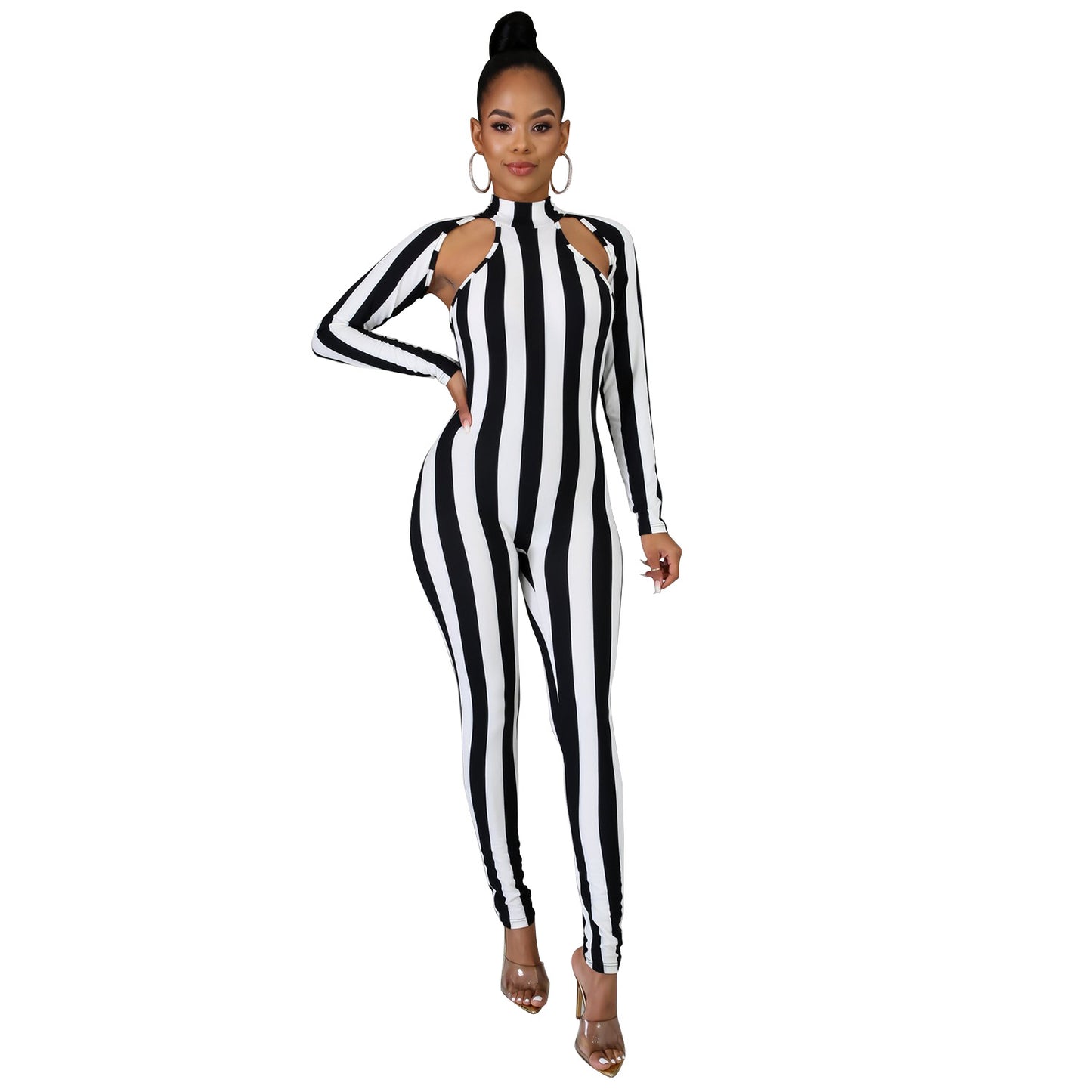 Long Sleeve Sexy Striped Jumpsuit