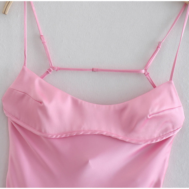 Elegant Backless Pink Satin Dress