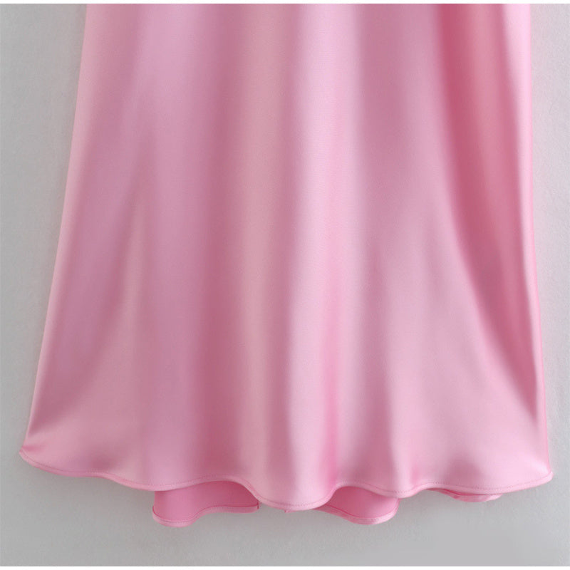 Elegant Backless Pink Satin Dress