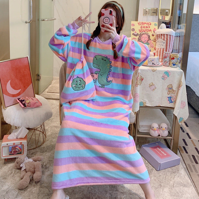 Winter Ladies Pajamas Home Service Flannel Cartoon Nightdress