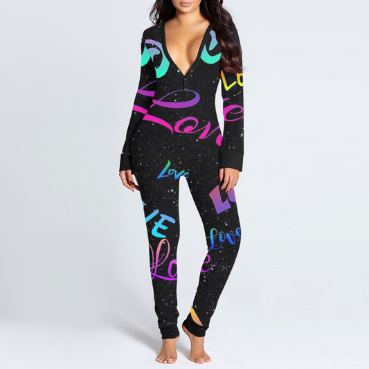 Women's Pajama Jumpsuit Print Deep V