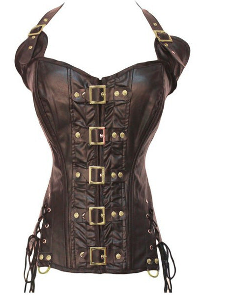 Punk Leather Halter Corset