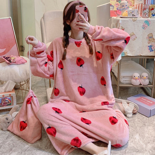 Winter Ladies Pajamas Home Service Flannel Cartoon Nightdress