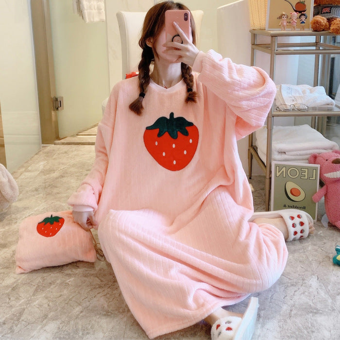 Winter Ladies Pajamas Home Service Flannel Cartoon Nightdress