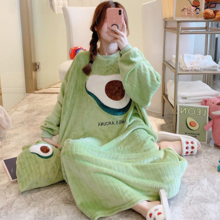 Winter Ladies Pajamas Home Service Flannel Cartoon Nightdress