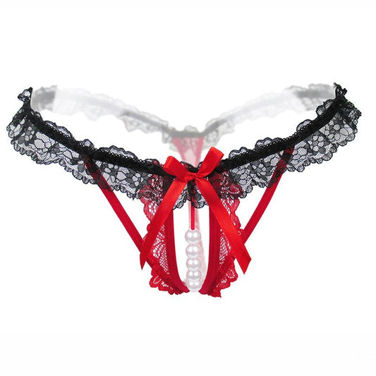 Beaded Pearl Lace Thong Panties