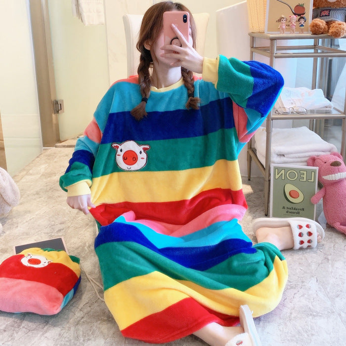 Winter Ladies Pajamas Home Service Flannel Cartoon Nightdress